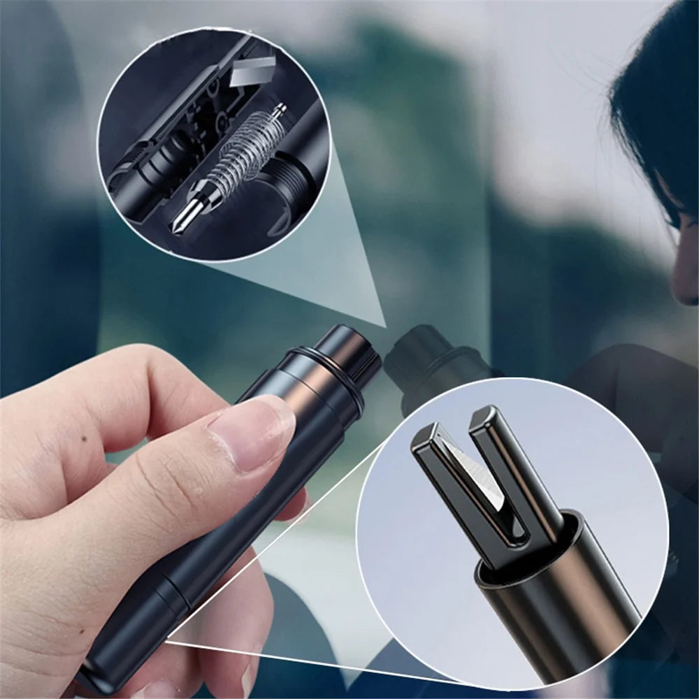 SEAMETAL AC02 Stripe Pattern Car Window Breaker 2-in-1 Metal Hammer + Seat Belt Cutter Car Safety Escape Hammer - Black - 2