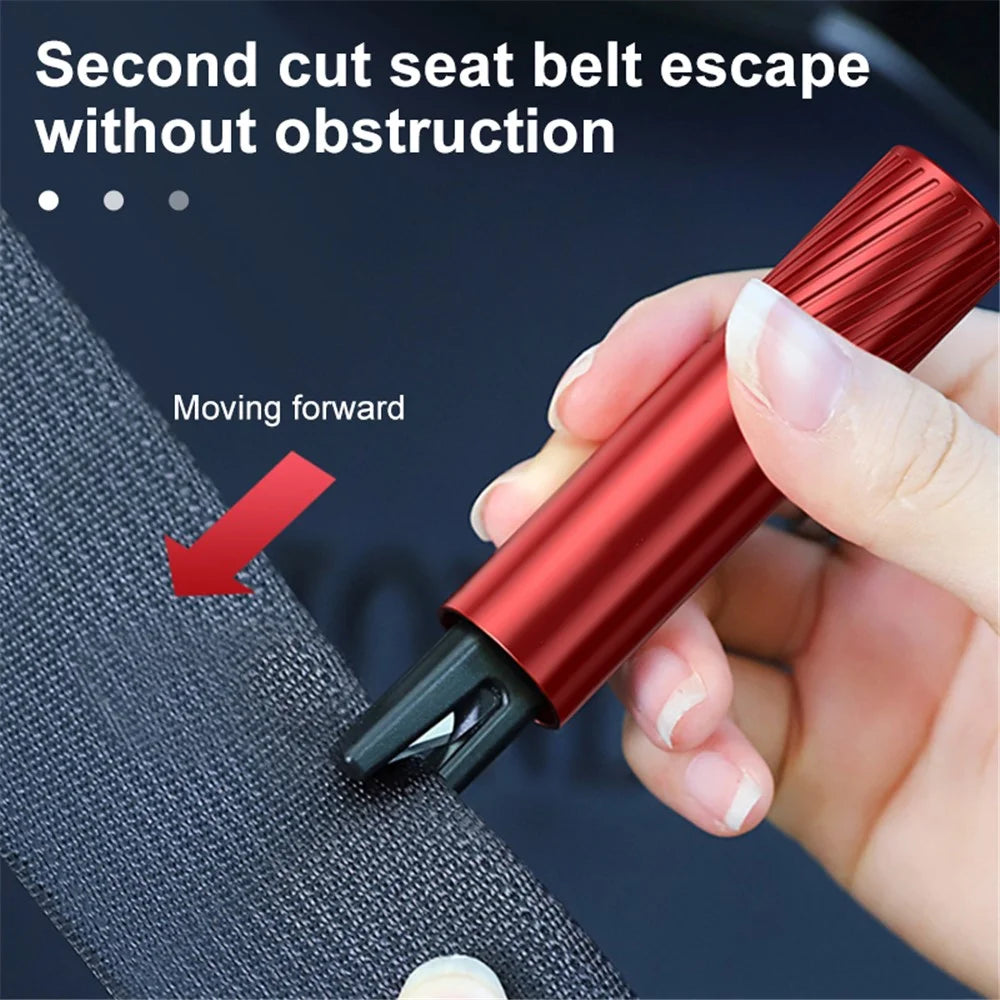 SEAMETAL AC02 Stripe Pattern Car Window Breaker 2-in-1 Metal Hammer + Seat Belt Cutter Car Safety Escape Hammer - Black - 5