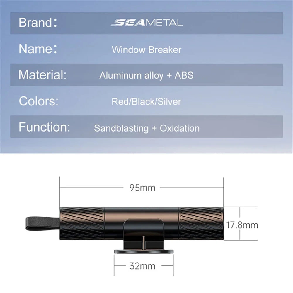 SEAMETAL AC02 Stripe Pattern Car Window Breaker 2-in-1 Metal Hammer + Seat Belt Cutter Car Safety Escape Hammer - Black - 7