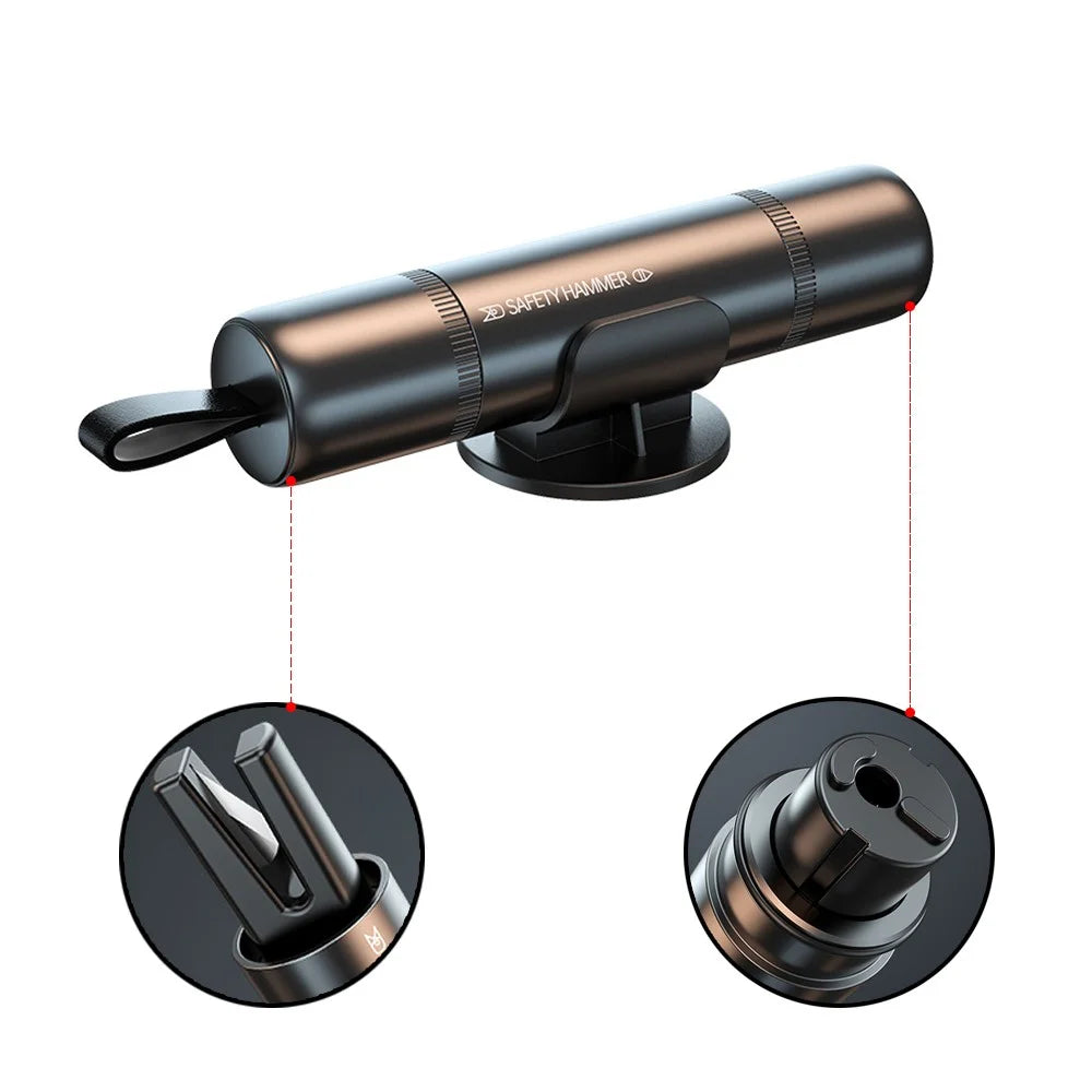 SEAMETAL AC01 Metal Car Window Breaker 2-in-1 Safety Hammer + Seat Belt Cutter Car Portable Escape Hammer - Black - 2