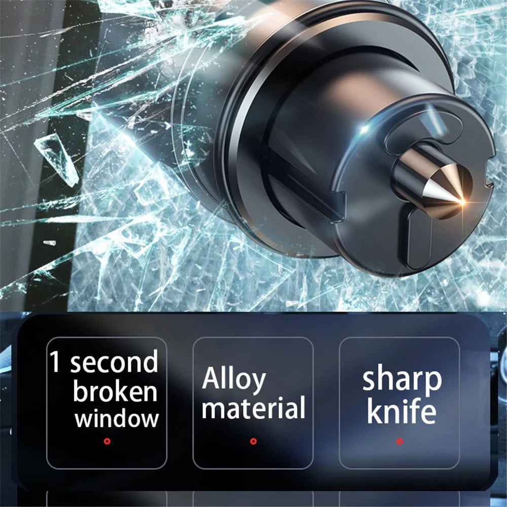 SEAMETAL AC01 Metal Car Window Breaker 2-in-1 Safety Hammer + Seat Belt Cutter Car Portable Escape Hammer - Black - 7