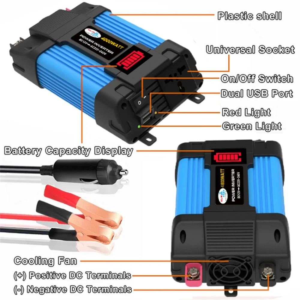SOLIKETECH 300W Car Power Inverter with Cigarette Lighter Cable, LED Battery Display 12V-220V Power Inverter Converter - 6