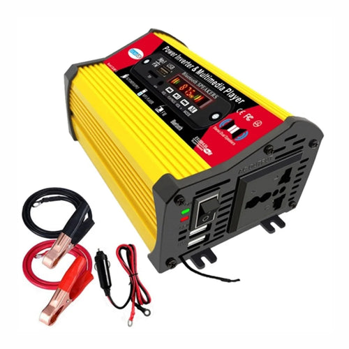 SOLIKETECH 300W Car Power Inverter with Bluetooth / MP3 / FM Multimedia Player 12V-220V Inverter Converter - Yellow Shell - 1