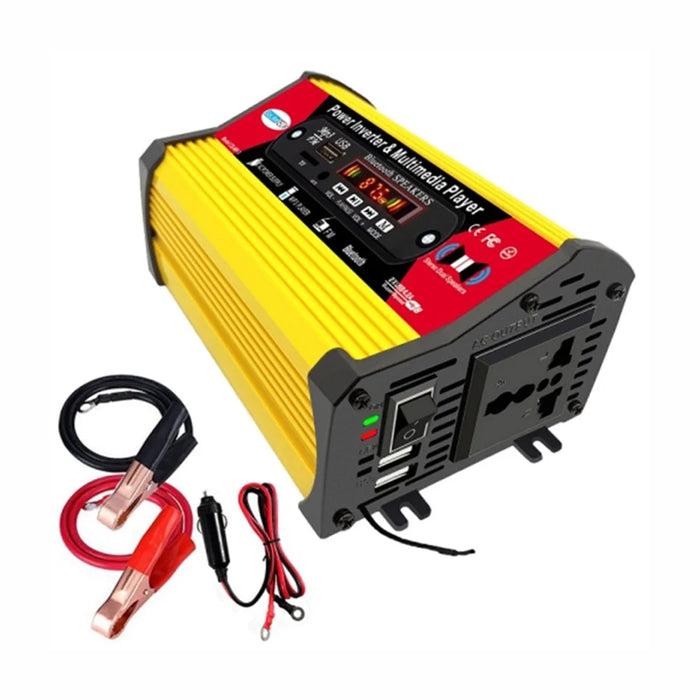 SOLIKETECH 300W 12V-110V Car Power Inverter with Bluetooth / MP3 / FM Multimedia Player Mini Inverter Converter - Yellow Shell - 1
