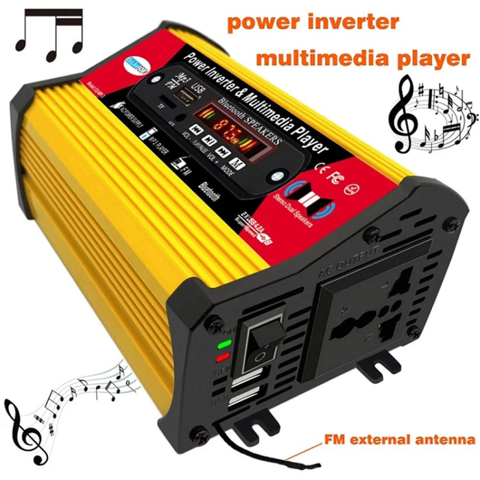 SOLIKETECH 300W 12V-110V Car Power Inverter with Bluetooth / MP3 / FM Multimedia Player Mini Inverter Converter - Yellow Shell - 2