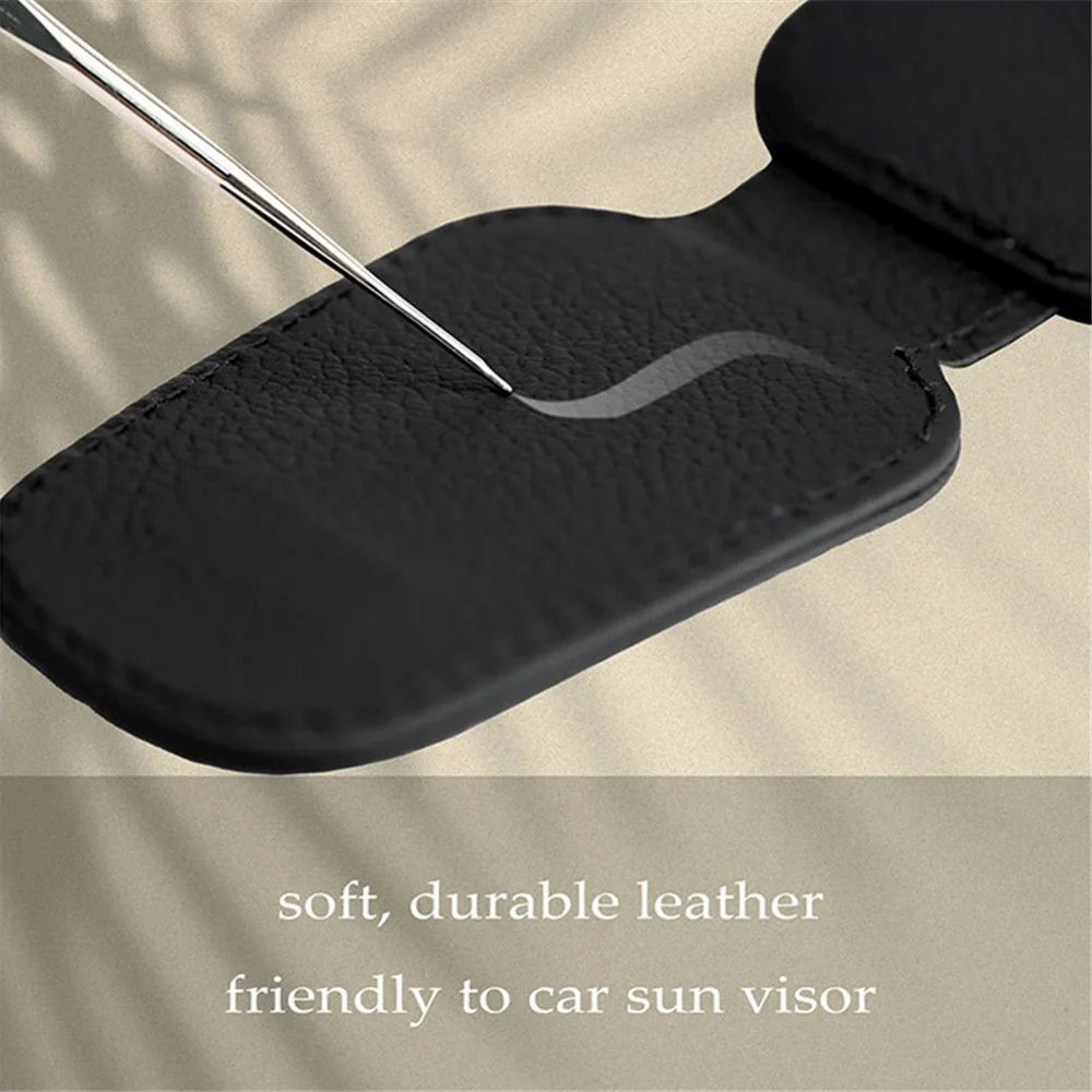 Magnetic Adsorption Car Sun Visor Glasses Holder PU Leather Sunglasses Card Ticket Clip - Black - 3