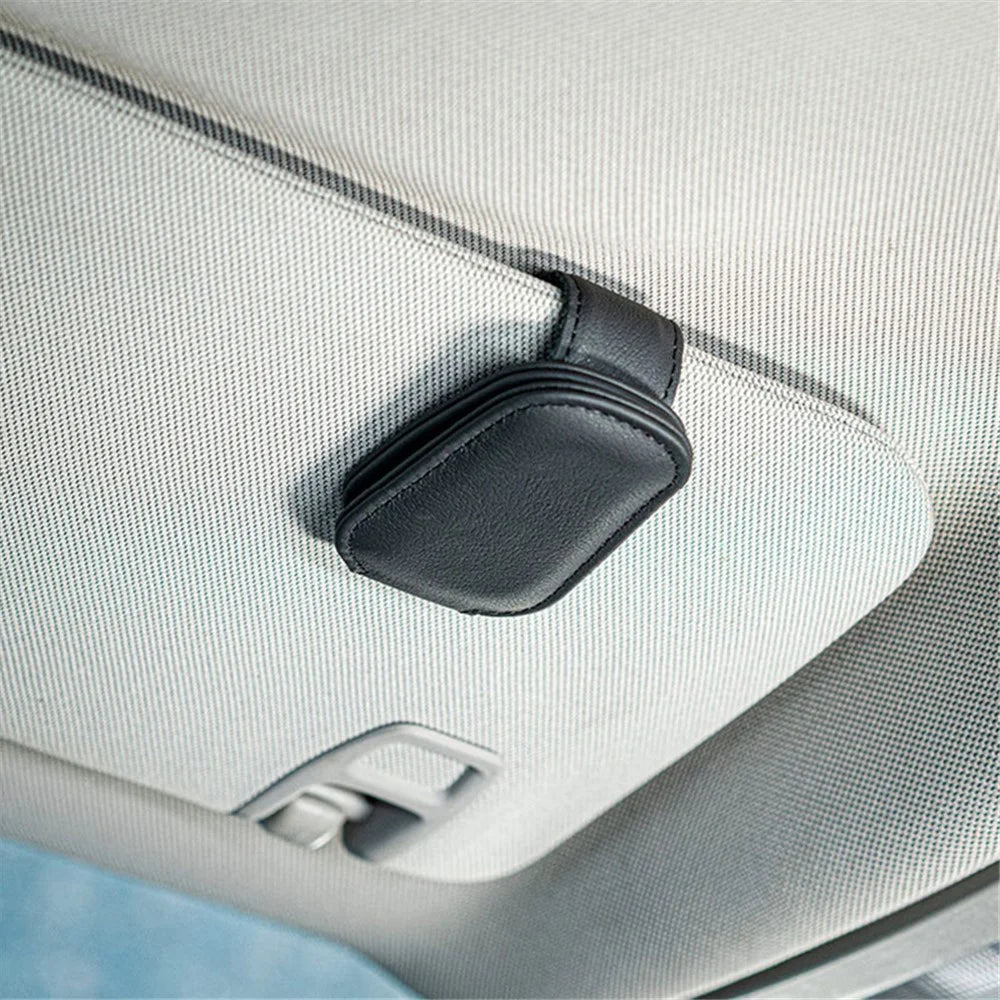 Magnetic Adsorption Car Sun Visor Glasses Holder PU Leather Sunglasses Card Ticket Clip - Black - 4