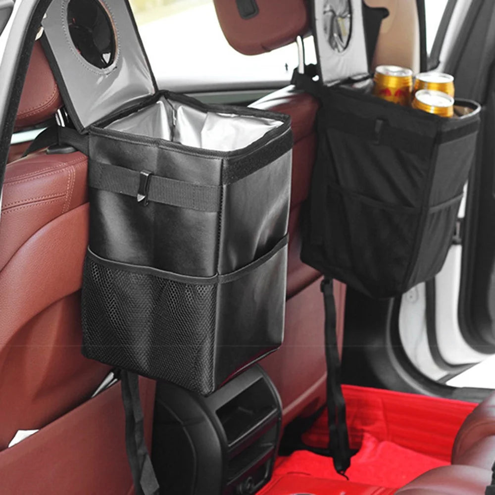 9731 Car Back Seat Headrest Trash Bag Thermal Insulation Garbage Bin with Storage Pockets, Size L: 30*20*20cm - 6