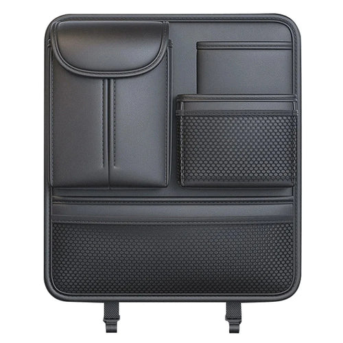 Car Back Seat Organizer Multi Pockets Hanging Leather Waterproof Storage Bag for Holding Phone Tablet Drink Sundries - Black - 1