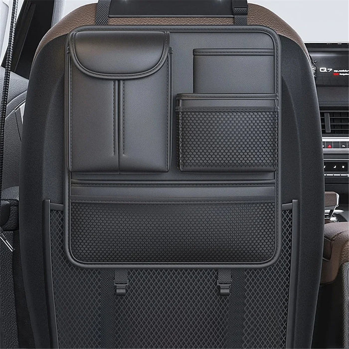 Car Back Seat Organizer Multi Pockets Hanging Leather Waterproof Storage Bag for Holding Phone Tablet Drink Sundries - Black - 2
