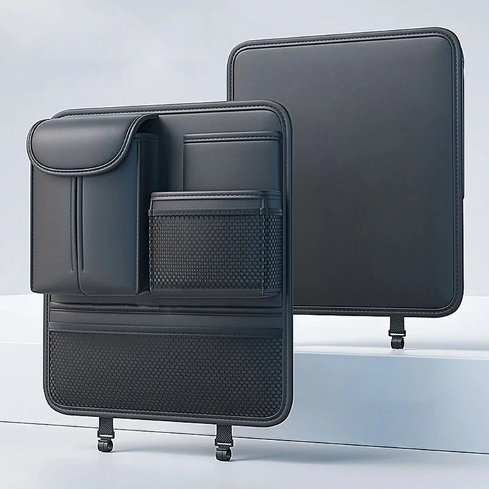 Car Back Seat Organizer Multi Pockets Hanging Leather Waterproof Storage Bag for Holding Phone Tablet Drink Sundries - Black - 3