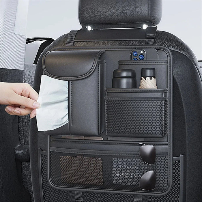 Car Back Seat Organizer Multi Pockets Hanging Leather Waterproof Storage Bag for Holding Phone Tablet Drink Sundries - Black - 4