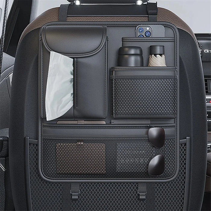 Car Back Seat Organizer Multi Pockets Hanging Leather Waterproof Storage Bag for Holding Phone Tablet Drink Sundries - Black - 5