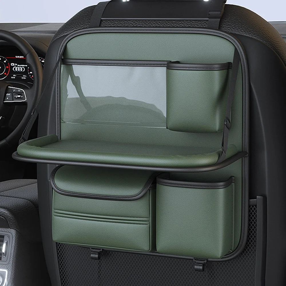 Waterproof Car Seat Back Organizer Hanging Storage Bag with Foldable Tray - Green - 2