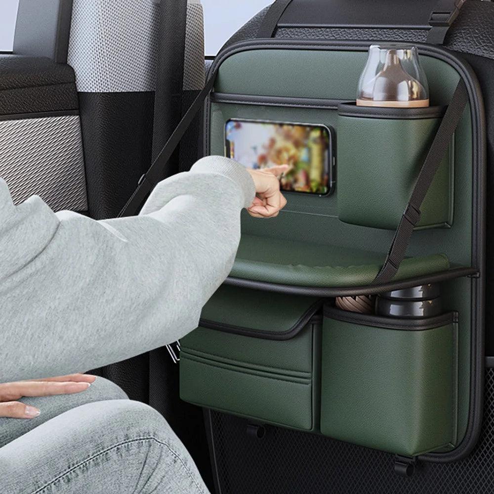 Waterproof Car Seat Back Organizer Hanging Storage Bag with Foldable Tray - Green - 3
