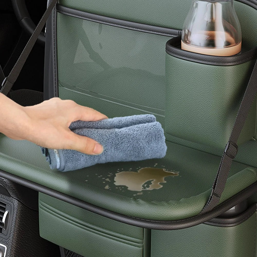 Waterproof Car Seat Back Organizer Hanging Storage Bag with Foldable Tray - Green - 4