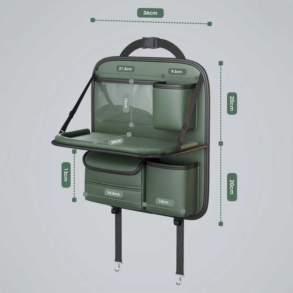 Waterproof Car Seat Back Organizer Hanging Storage Bag with Foldable Tray - Green - 7