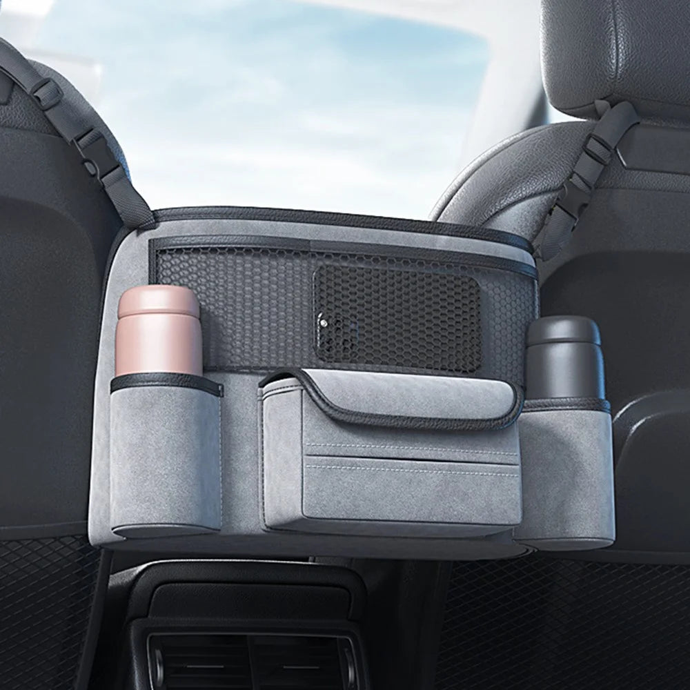 AUTOCOLOR Car Middle Seat Organizer Vehicle Central Control Handbag Water Bottle Storage Bag - Black  /  Grey - 4
