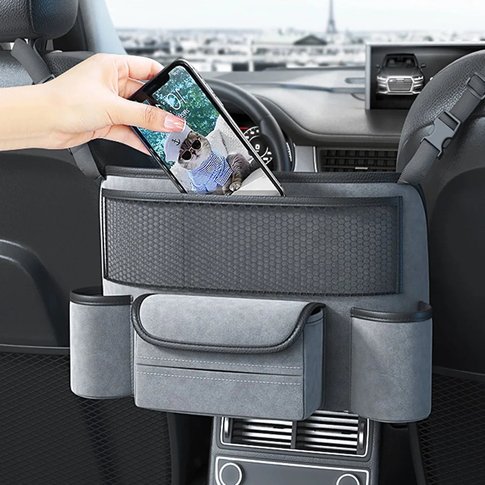 AUTOCOLOR Car Middle Seat Organizer Vehicle Central Control Handbag Water Bottle Storage Bag - Black  /  Grey - 5