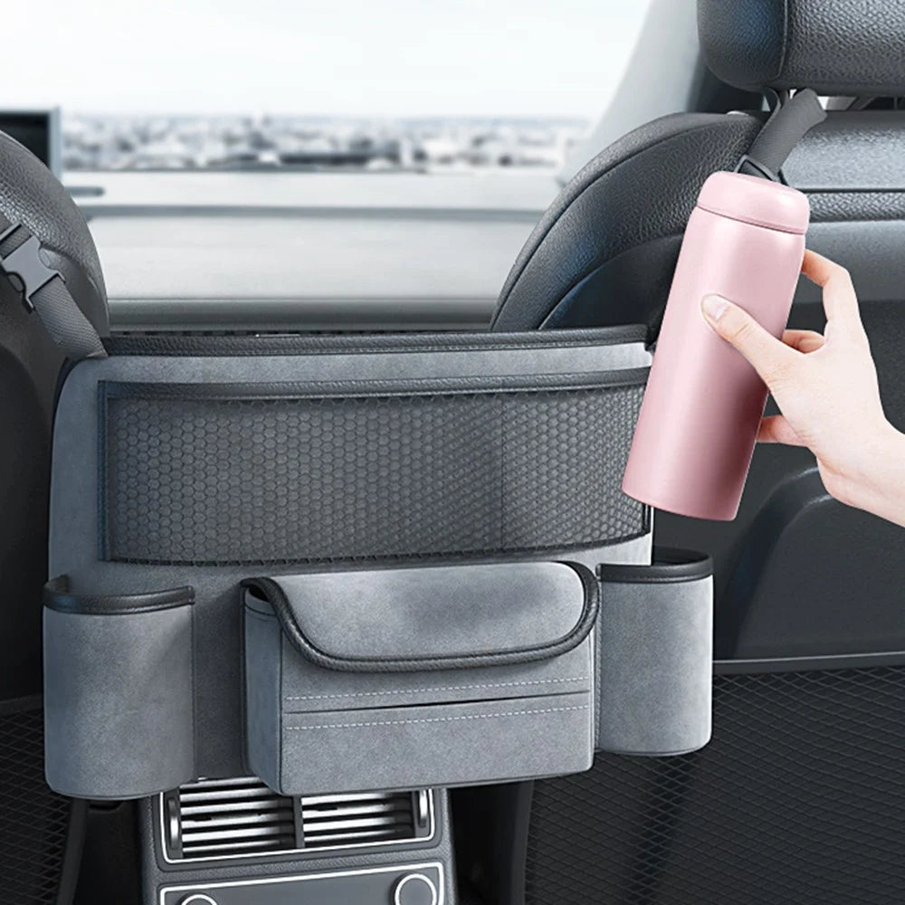 AUTOCOLOR Car Middle Seat Organizer Vehicle Central Control Handbag Water Bottle Storage Bag - Black  /  Grey - 6