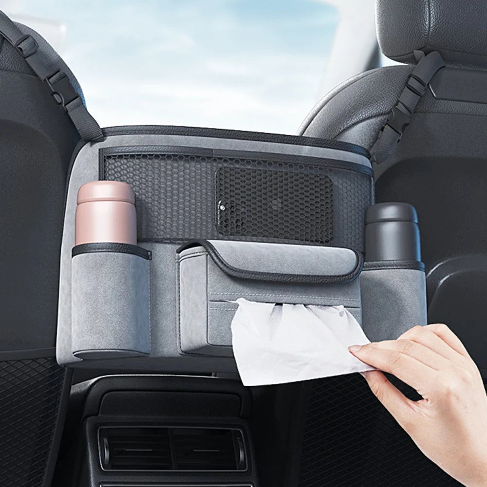 AUTOCOLOR Car Middle Seat Organizer Vehicle Central Control Handbag Water Bottle Storage Bag - Black  /  Grey - 7