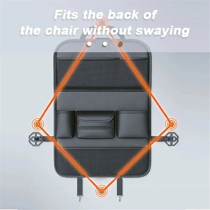 Leather Car Seat Back Organizer Hanging Waterproof Storage Bag with Foldable Table - Black - 3