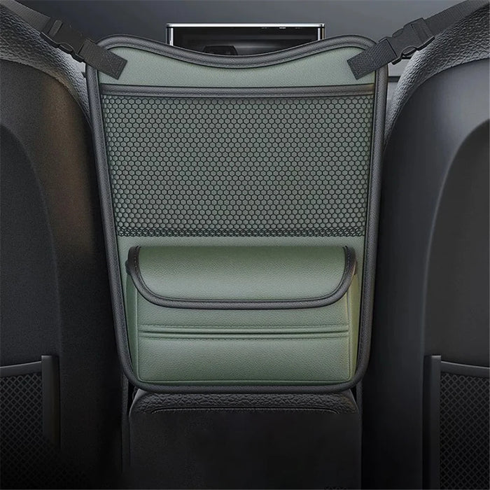 Leather Car Middle Seat Organizer Waterproof Car Central Control Phone Sundries Storage Bag - Green - 2