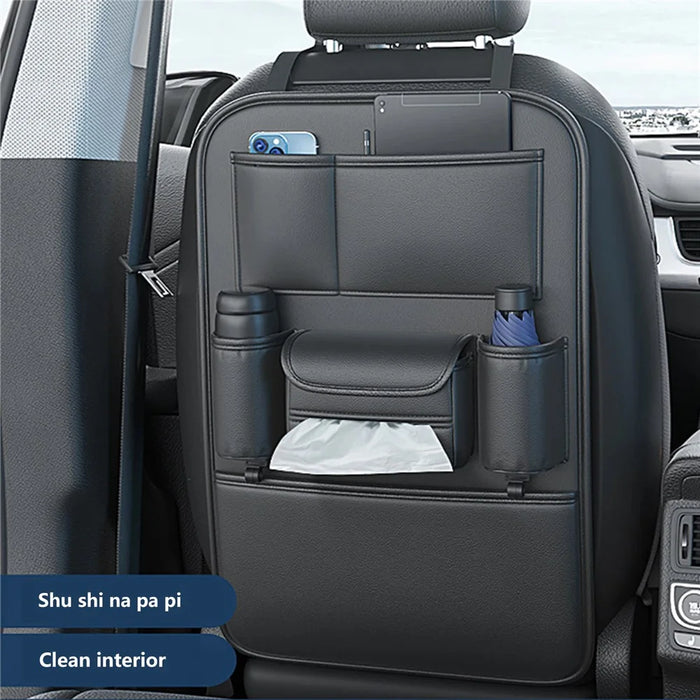AUTOCOLOR Waterproof Leather Car Seat Back Storage Bag Tissue Cup Holder Organizer with Hook - 2