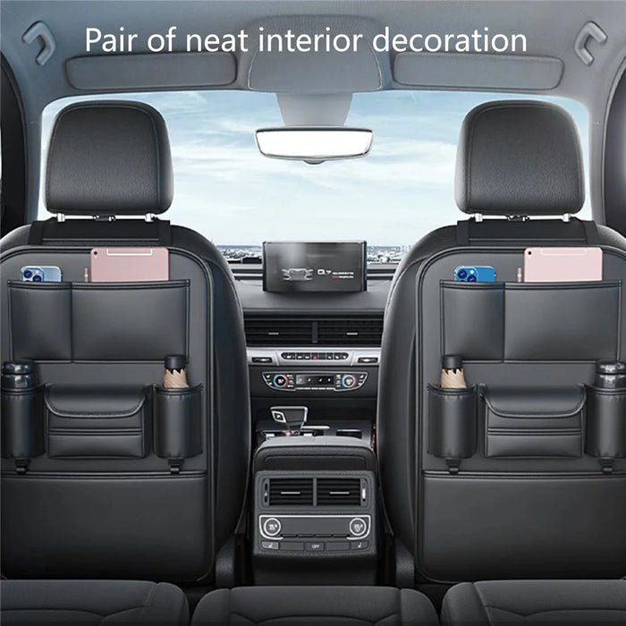AUTOCOLOR Waterproof Leather Car Seat Back Storage Bag Tissue Cup Holder Organizer with Hook - 3
