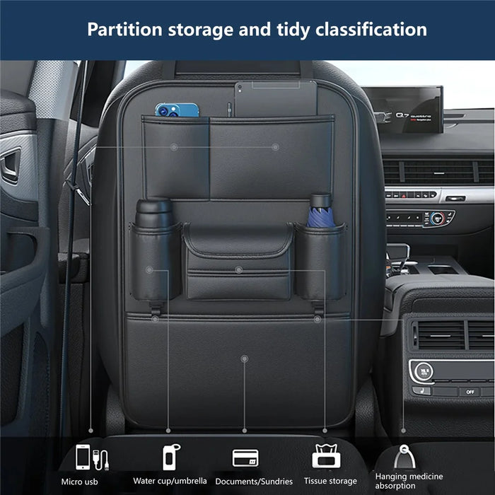 AUTOCOLOR Waterproof Leather Car Seat Back Storage Bag Tissue Cup Holder Organizer with Hook - 4