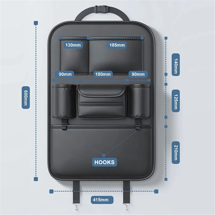 AUTOCOLOR Waterproof Leather Car Seat Back Storage Bag Tissue Cup Holder Organizer with Hook - 7