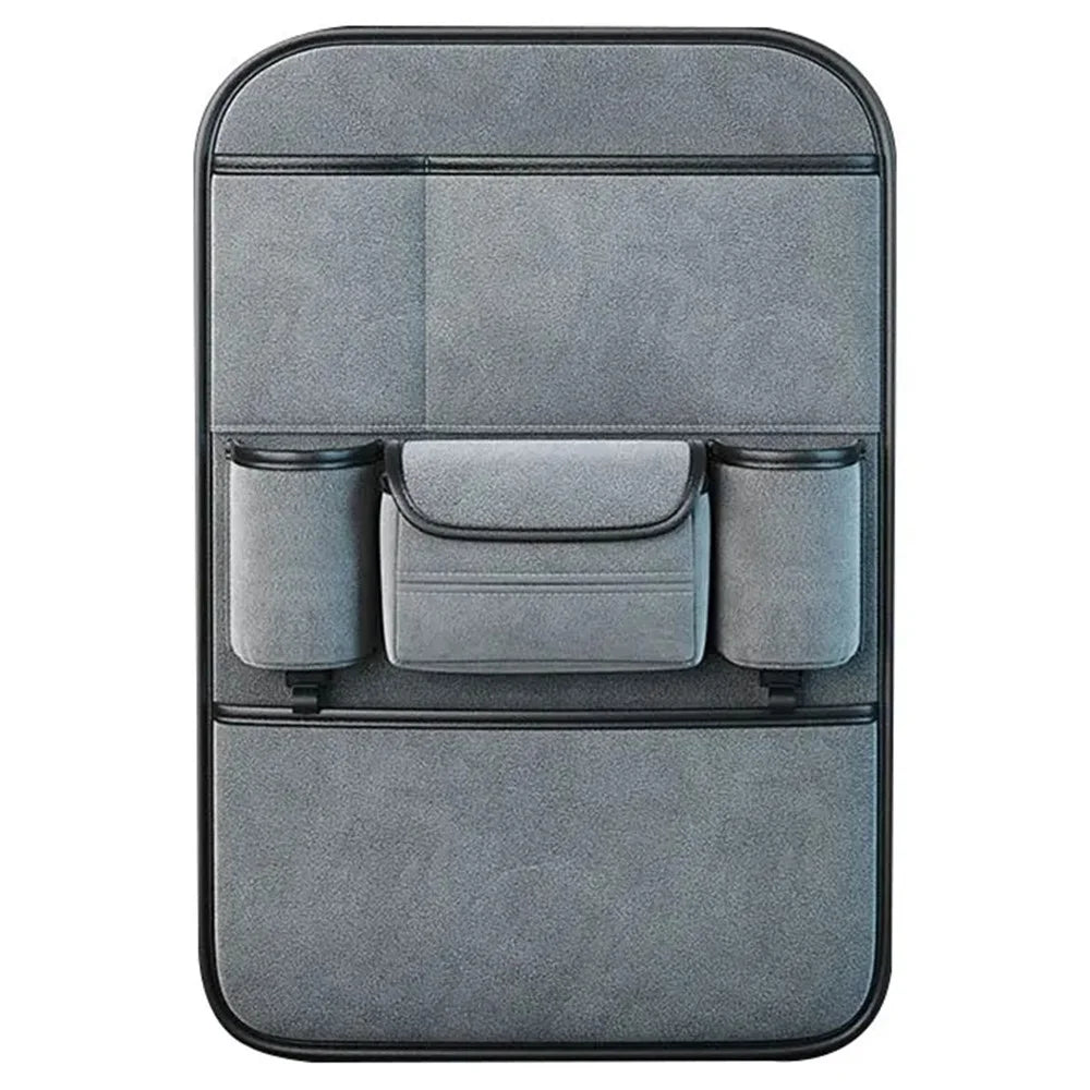 AUTOCOLOR Suede Car Seat Back Organizer Tissue Cup Holder Multi-Pocket Storage Bag with Hook - Grey - 1