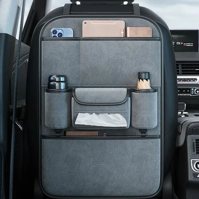 AUTOCOLOR Suede Car Seat Back Organizer Tissue Cup Holder Multi-Pocket Storage Bag with Hook - Grey - 2