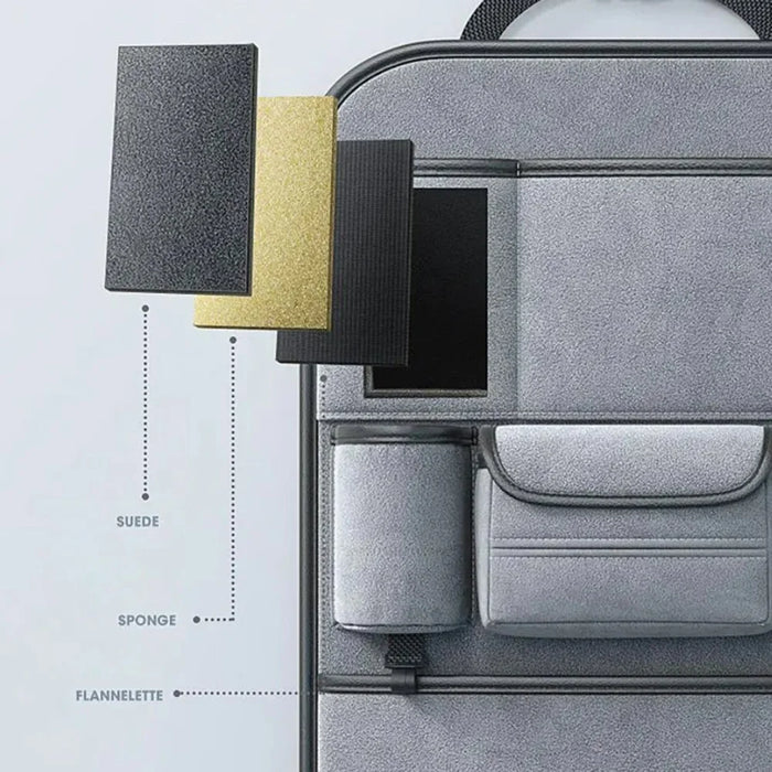 AUTOCOLOR Suede Car Seat Back Organizer Tissue Cup Holder Multi-Pocket Storage Bag with Hook - Grey - 7
