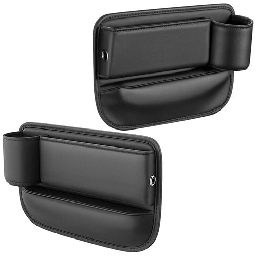 AUTOCOLOR Driver + Passenger Side Car Seat Seam Leather Storage Box Phone Drink Organizer - 1