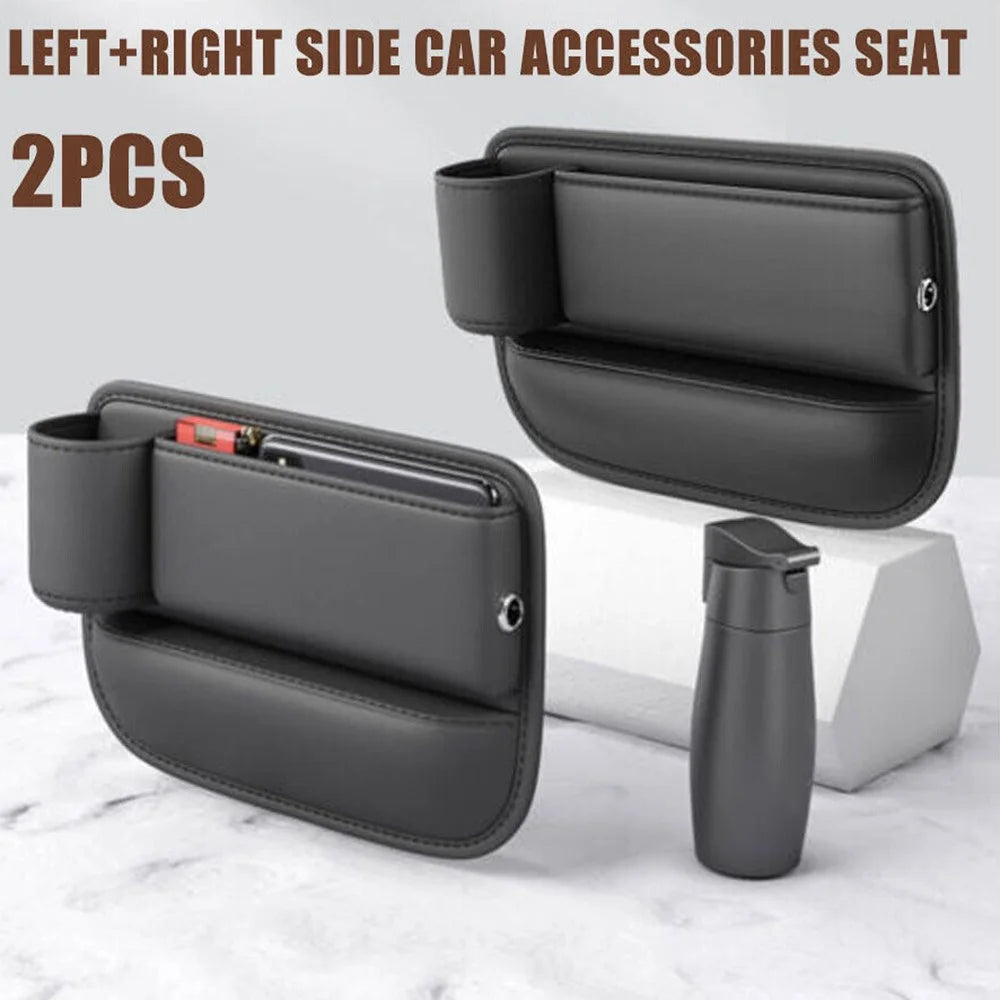 AUTOCOLOR Driver + Passenger Side Car Seat Seam Leather Storage Box Phone Drink Organizer - 2