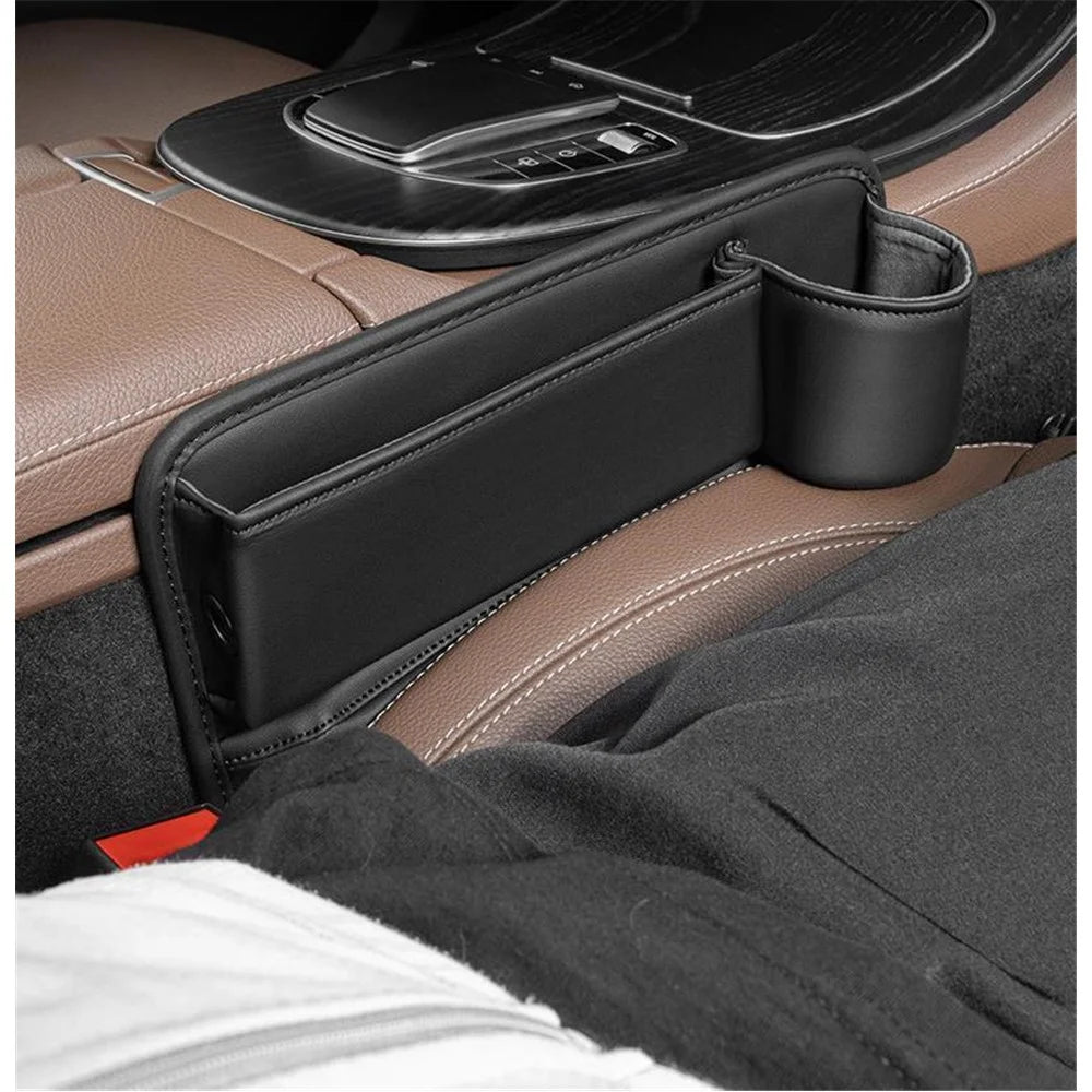 AUTOCOLOR Driver + Passenger Side Car Seat Seam Leather Storage Box Phone Drink Organizer - 3