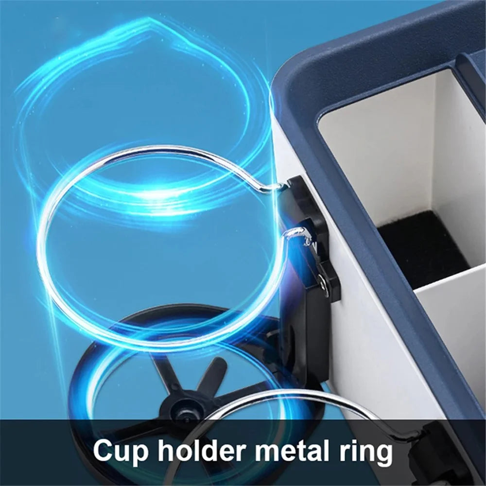 BY-1139 Vehicle Tissue Box Car Armrest Box ABS Sundries Storage Box with 2 Bottle Holder - Blue+White - 5