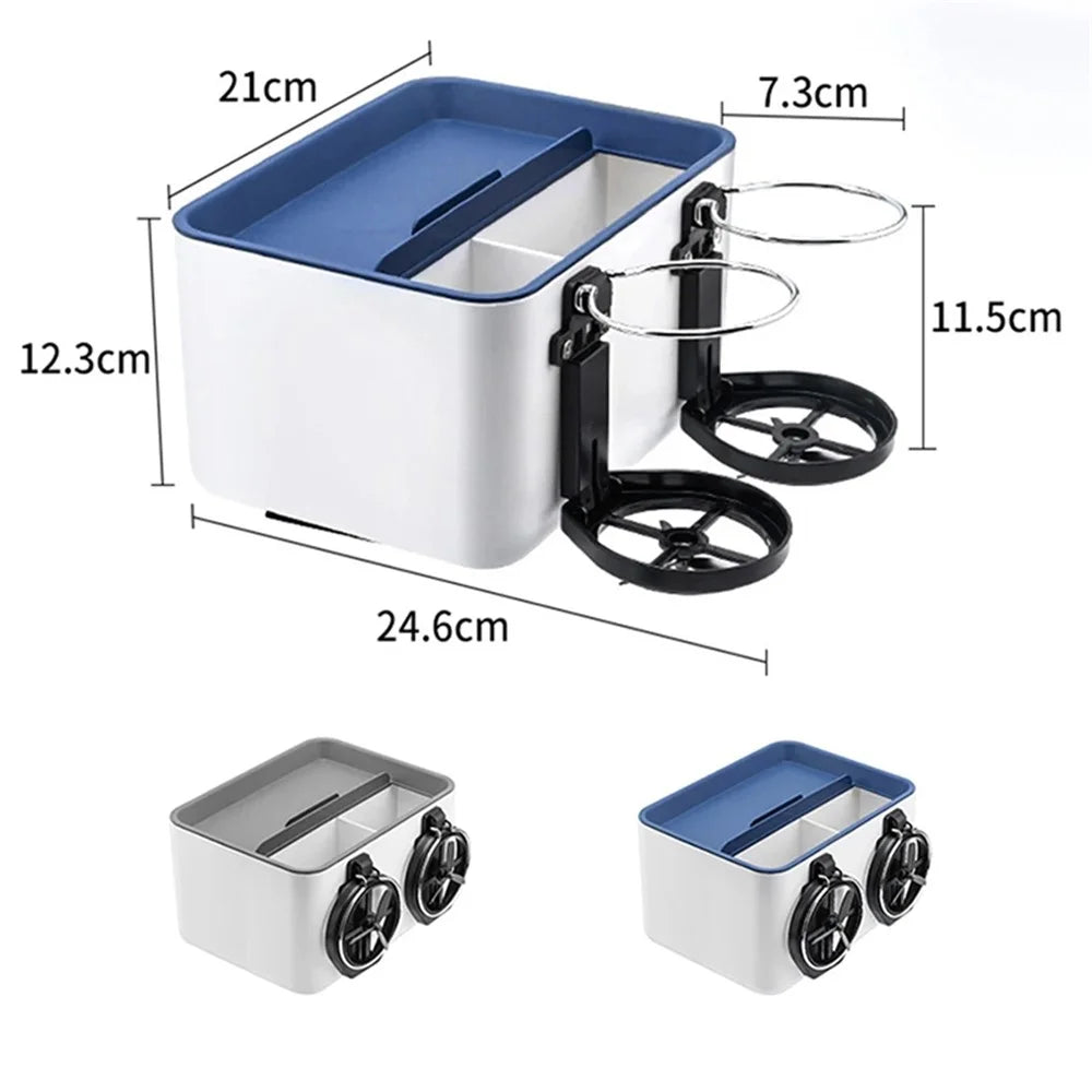 BY-1139 Vehicle Tissue Box Car Armrest Box ABS Sundries Storage Box with 2 Bottle Holder - Blue+White - 6