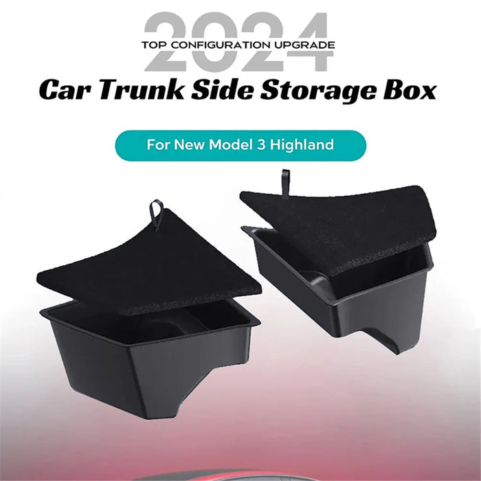 ALZH091 2 Sets For Model 3 PP+TPE Trunk Side Storage Bin Organizer Storage Box with Lid - 2