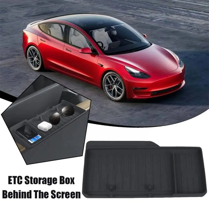 TSL806 For Model Y  /  3 Silicone Car ETC Behind Screen Storage Box Tray - Black - 2