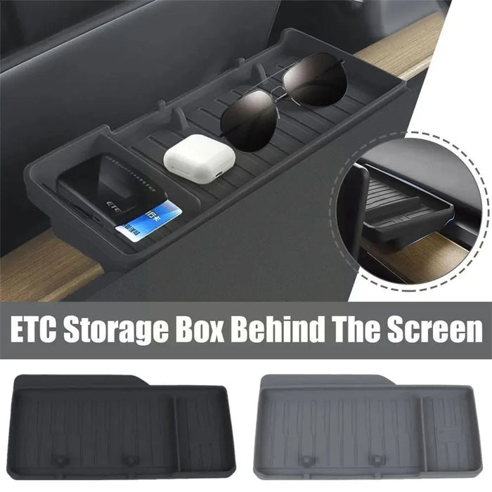 TSL806 For Model Y  /  3 Silicone Car ETC Behind Screen Storage Box Tray - Black - 3