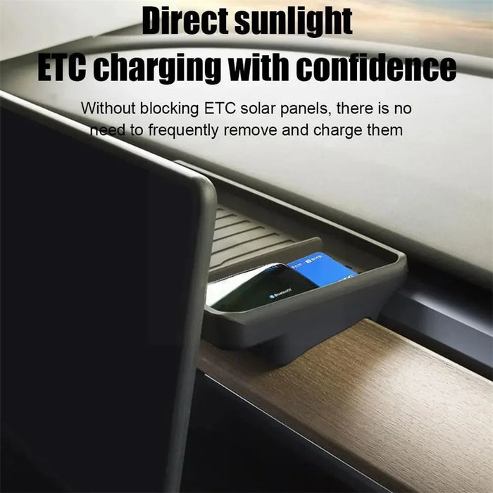 TSL806 For Model Y  /  3 Silicone Car ETC Behind Screen Storage Box Tray - Black - 4