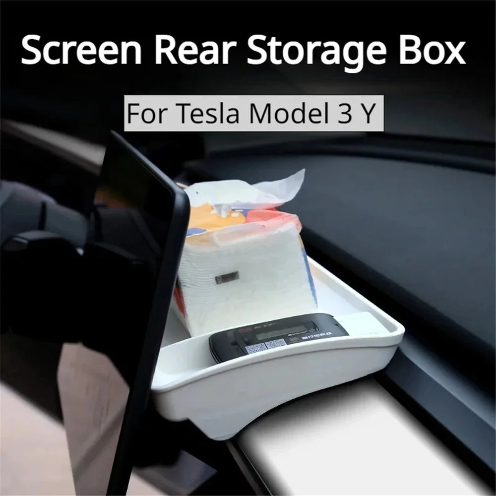 TSL248 For Model Y / 3 TPE Box Car Behind Screen ETC Storage Tray - Black - 2