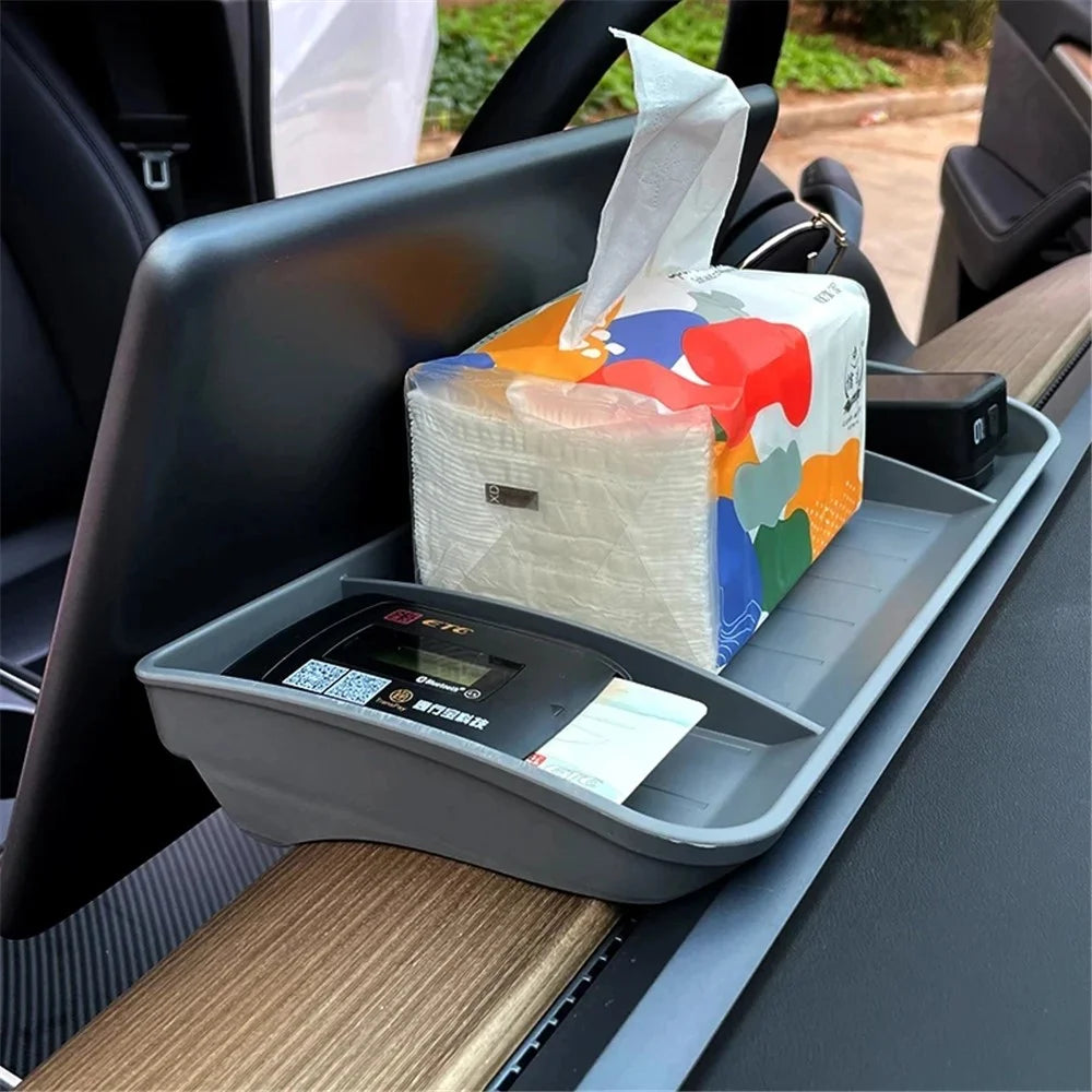 TSL248 For Model Y / 3 TPE Box Car Behind Screen ETC Storage Tray - Black - 4