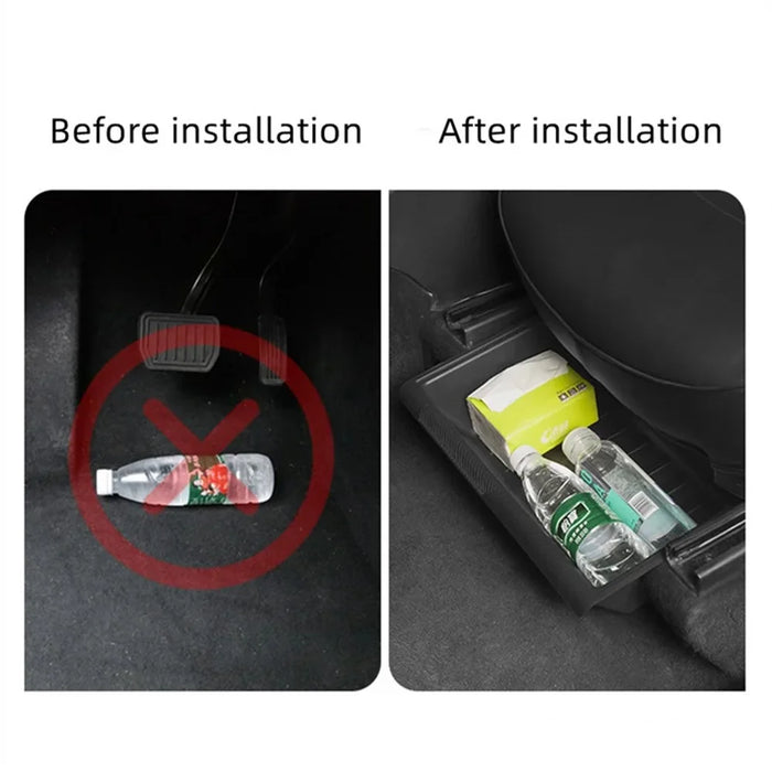 TSL521 For Tesla Model Y Under Seat Drawer TPE Hidden Storage Box, No Lid - Black - 4