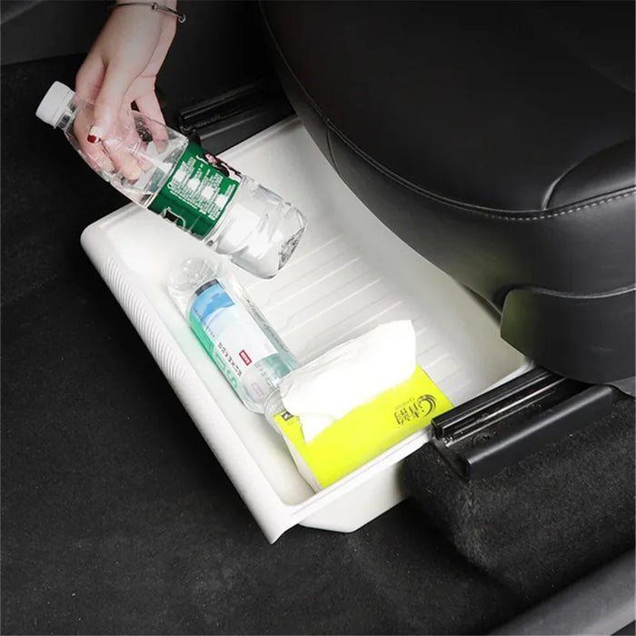 TSL521 For Tesla Model Y Under Seat Drawer TPE Hidden Storage Box, No Lid - Black - 7