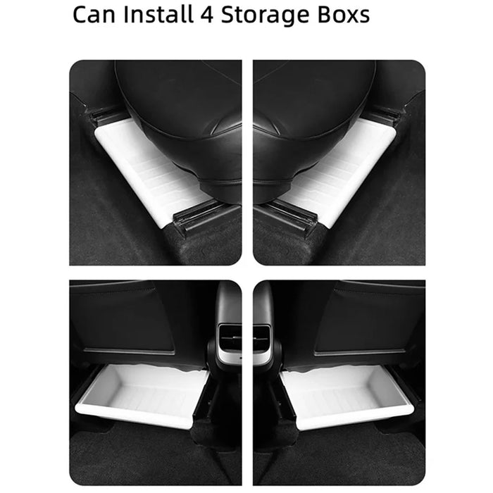 TSL521 For Tesla Model Y TPE+ABS Storage Box with Lid Under Seat Drawer - Grey - 4