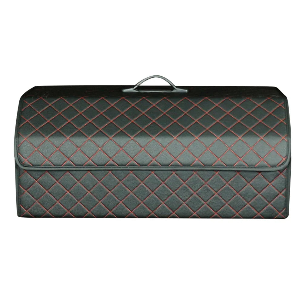 10006 Multi-function Foldable Leather Car Trunk Storage Box, Extra Large Size - Grid / Black+Red Line - 1