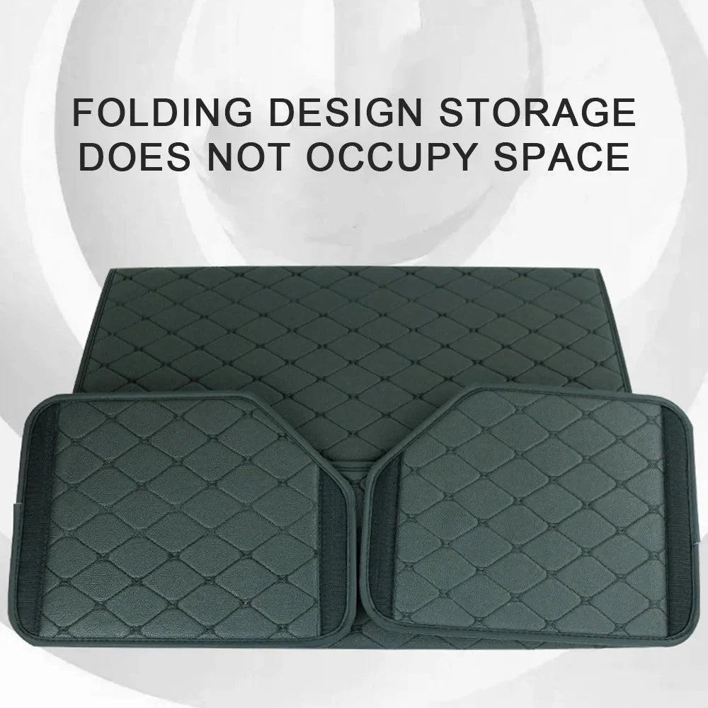 10006 Car Trunk Stuff Organizing Container Foldable Leather Storage Box, Medium Size - Grid / Black+Red Line - 3